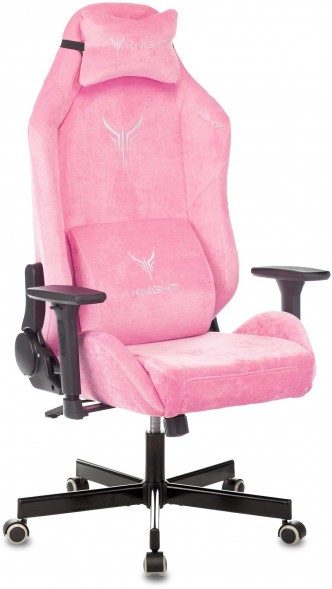 Кресло игровое Knight N1 Fabric розовый Velvet 36 с подголов. крестов. металл