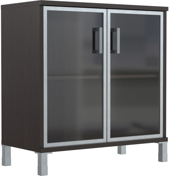 Шкаф низкий со стеклянными дверьми в AL-рамке B 410.4 Венге Магия 900х450х920